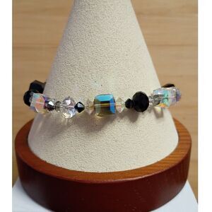 Vintage Elegant Crystal Bracelet with both Black and Clear Aurora Borealis Beads